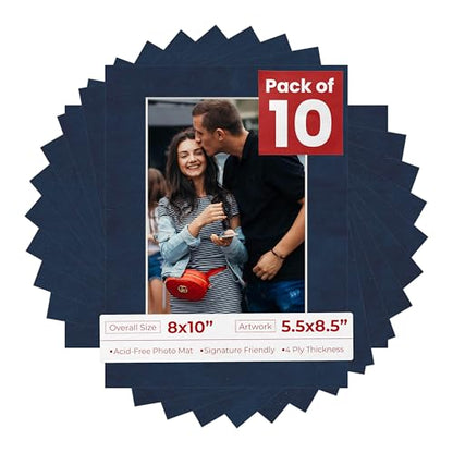 Pack of TEN 8x10 Mats Bevel Cut for 5.5x8.5 Photos (10 Count)
