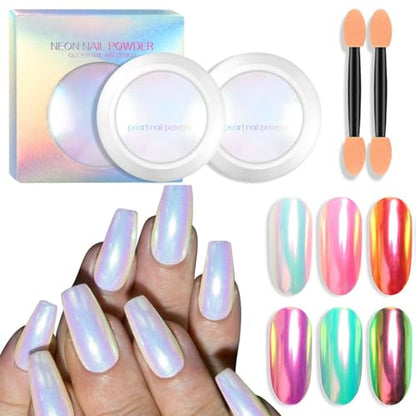 2 Pcs Neon Chrome Nail Powder