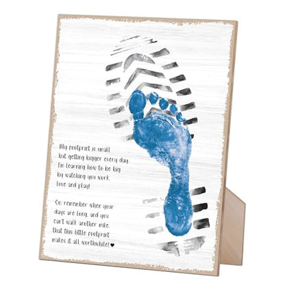 Farmhouse Fathers Day Footprint Art Wooden Sign with Stand and Hook