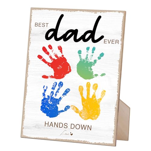 Hands Down Best Dad Ever Handprint Art Wooden Sign with Stand and Hook
