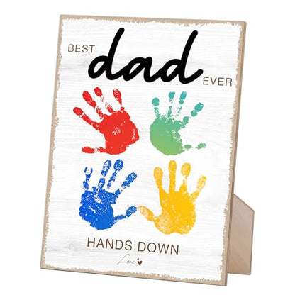 Hands Down Best Dad Ever Handprint Art Wooden Sign with Stand and Hook
