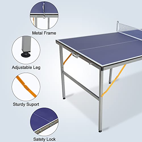 6FT/8FT/9FT Mid-Size Table Tennis Table Ping-Pong Table Set Foldable & Portable Table Indoor Outdoor for Family Game (Blue, 6FT)