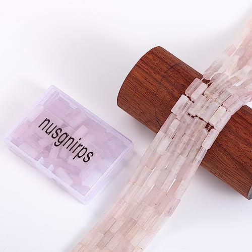 Natural Rose Quartz Crystal Rectangle Tube Beads 4x13mm 38cm (28 Count)