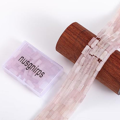 Natural Rose Quartz Crystal Rectangle Tube Beads 4x13mm 38cm (28 Count)