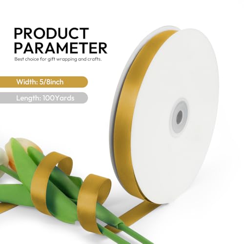 5 8 Inch 100 Yards Satin Ribbon Gold