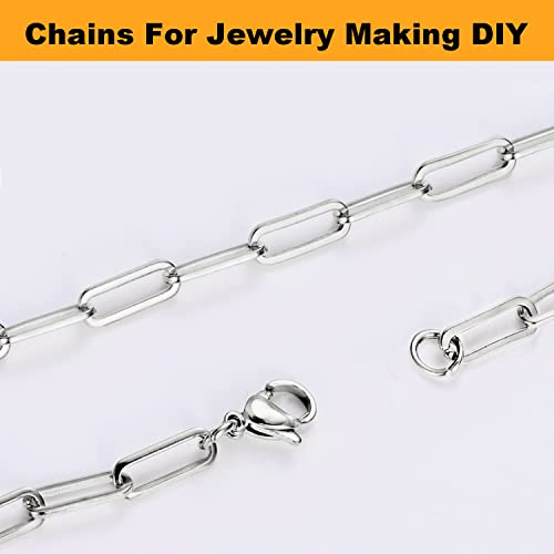 16ft Paperclip Chain 4mm Silver Stainless Steel Paper Clip Link Chain Roll for Necklaces Jewelry Making Bracelet Craft Supplies DIY Earring Findings