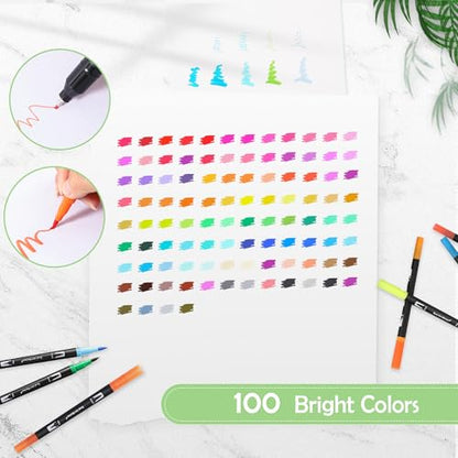 100 Colors Dual Tip Watercolor Paint Markers Pens (100 Count)