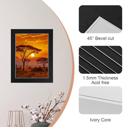 10 Pack Acid Free Black 11x14 Picture Frame Mats for 9x12