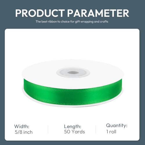 5 8" x 50 Yards Green Satin Ribbon Crafts Gift Wrapping (150 Foot)