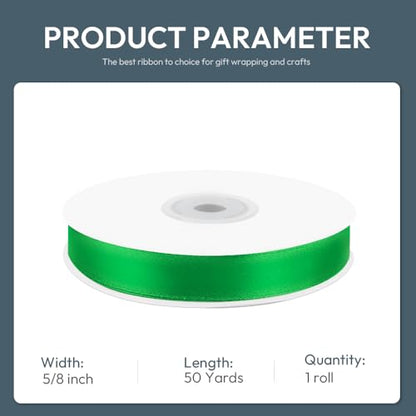 5 8" x 50 Yards Green Satin Ribbon Crafts Gift Wrapping (150 Foot)