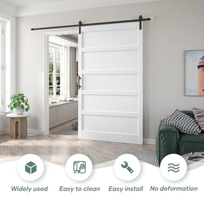 54x84 inch White Barn Door with 9FT Sliding Door Hardware Kit Included & Handle