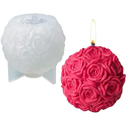 Large Rose Ball Candle Mold 3D Rose Flower Silicone Soap Mold for Fondant