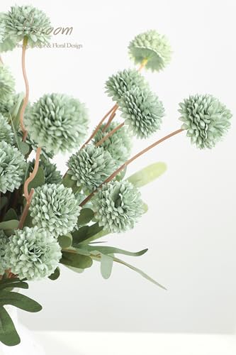 5pcs Sage Green Faux Silk Mums Artificial Flowers (5 Count)