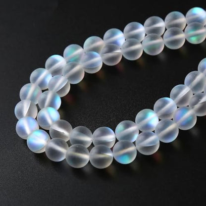 32pcs 12mm Natural White Mystic Aura Quartz Beads Frosted Matte Moonstone Round Loose Beads for Jewelry Making DIY Bracelet Necklace 15"