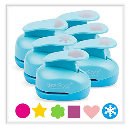 6 Craft Hole Punch Shapes 1 Inch Paper Punches for Crafting Handmade Scrapbooking Punches Mix Shapes Designs for Kindergarten Teacher Office Supplies by BearBoss (6 Count)