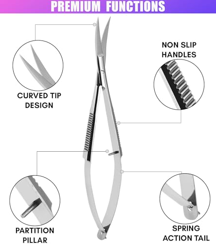 Cross Edge Curved Spring Scissors 5 Inch Stainless Steel Precision Eyebrow & Eyelash Shaping & Trimming Scissor