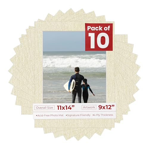 Pack of Ten Acid Free 11x14 Mats Bevel Cut for 9x12 Photos (10 Count)