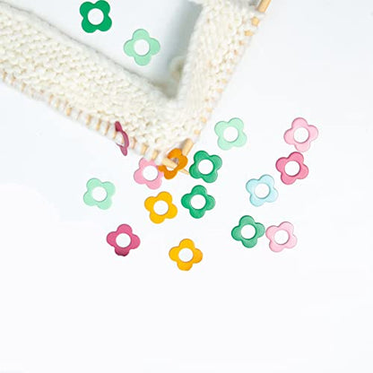 Multicolor Flower Shape Metal Stitch Markers Ring Mini Crochet Markers Knitting Markers for Weaving (24 Count)
