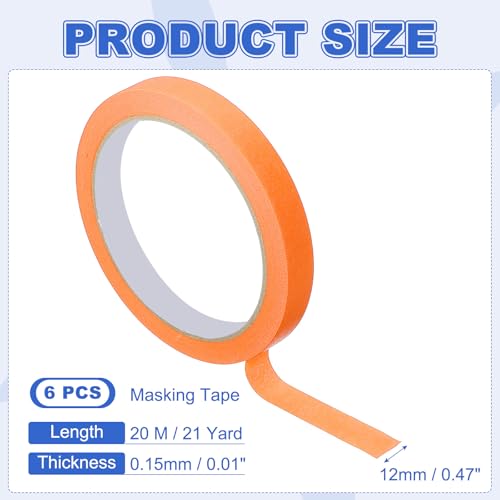 Masking Tape 0.5 Inch x 21 Yard Painter's Tape Orange Paint Tapes for DIY Crafts Arts Drawing Decoration Labeling Car Painting Artist Teachers
