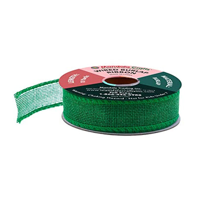 1 Inch Wide Green Wired Burlap Ribbon for Crafts