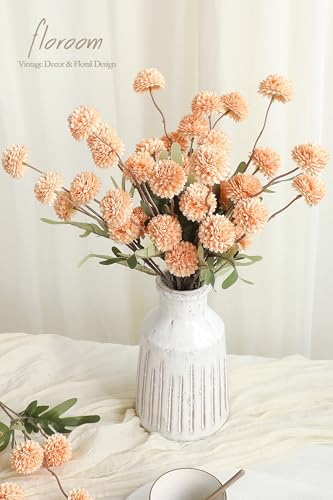 5pcs Apricot Peach Faux Silk Mums Artificial Flowers (5 Count)