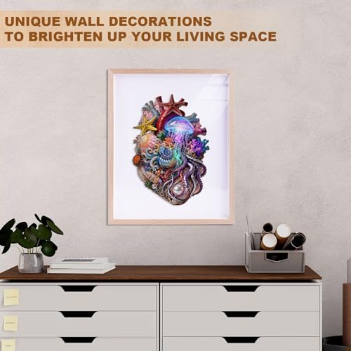 Sea Ocean Heart Puzzles Fantasy Jellyfish Octopus Coral Puzzle Adults Gifts for Women Men Wooden 235 Pieces 15.4 * 10.7in