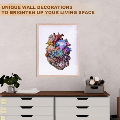 Sea Ocean Heart Puzzles Fantasy Jellyfish Octopus Coral Puzzle Adults Gifts for Women Men Wooden 100 Pieces 9.7 * 6.8in (100 Count)