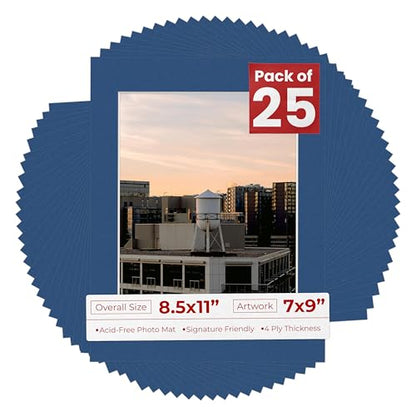 Pack of 25 Acid Free 8.5x11 Mats Bevel Cut for 7x9 Photos (25 Count)