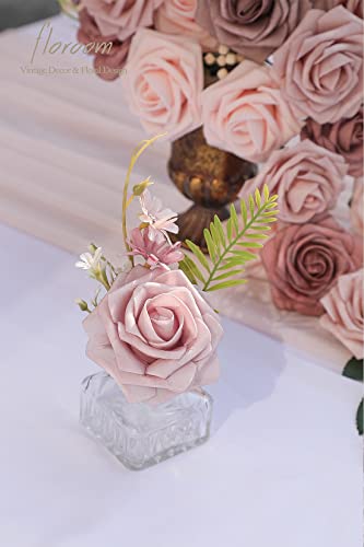 Artificial Flowers 25pcs Real Looking Dusty Rose Ombre Colors Foam Fake Roses with Stems for DIY Wedding Bouquets Bridal Shower Centerpieces Floral Arrangements Party Tables Home Decorations (25 Count)