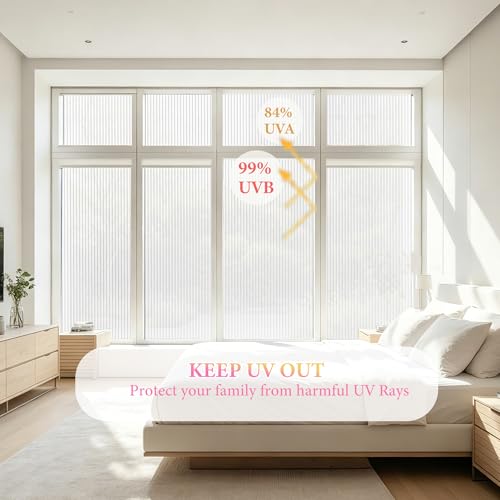 Reeded Glass Privacy Film Frosted Window Cling Window Privacy Film 3D Decor UV Blocking Heat Control Static Cling Vinyl No Glue Removable Cover for Bathroom Living Room Office