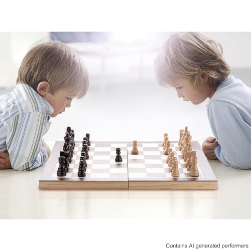 Chess Set 15"x15" Folding Magnetic Wooden Standard Chess Game Board Set with Wooden Crafted Pieces and Chessmen Storage Slots