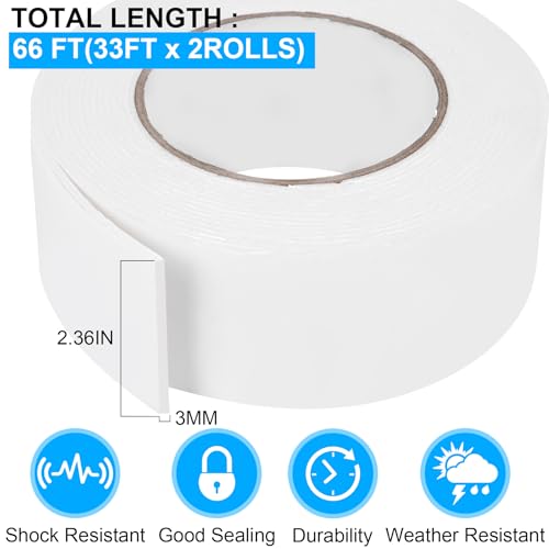 Double Sided Foam Tape 2.36In x 33FT 2 Pack