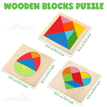 3 Pack Large Wooden Blocks Puzzles Hexagon Tangram Puzzle Wooden Russian Brain Puzzles for Adult Challenge Teasers Geometric Jigsaw Logic Iq STEM Educational Gift Graduation (3 Count)