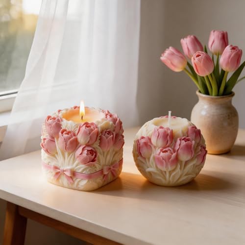 2 PCS 3D Tulip Flower Ball Silicone Candle Molds for Soap Resin Home Decor