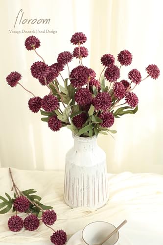 5pcs Burgundy Faux Silk Mums Artificial Flowers (5 Count)