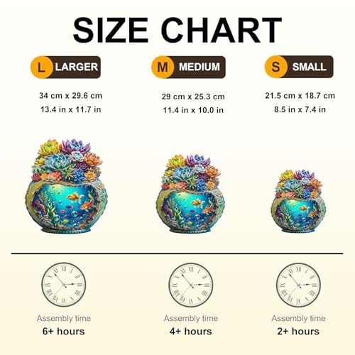 Succulent Ocean Puzzles Potted Colorful Plants Flowers Aquarium Vase Fish Puzzle Adults Gifts for Women Men Wooden 165 Pieces 11.4 * 10.0in (165 Count)