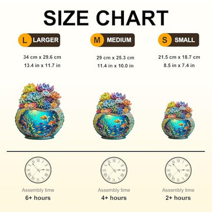Succulent Ocean Puzzles Potted Colorful Plants Flowers Aquarium Vase Fish Puzzle Adults Gifts for Women Men Wooden 165 Pieces 11.4 * 10.0in (165 Count)