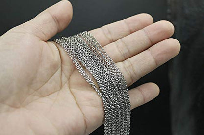 Wholesale 12 PCS Genuine Stainless Steel Fine Cable Chain Necklace Chains (12 Count)