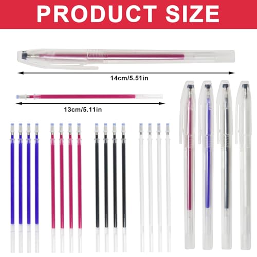 20 Pcs Heat Erasable Pens for Fabric 4 Colors Heat Erasable Fabric Marking Pens for Sewing Quilting Embroidery Dressmaking (24 Count)