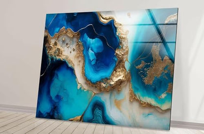 20Wx14H'' Blue Alcohol ink Glass Wall ArtTempered Glass Printing Wall Decor Large Wall Art Wall Hangings