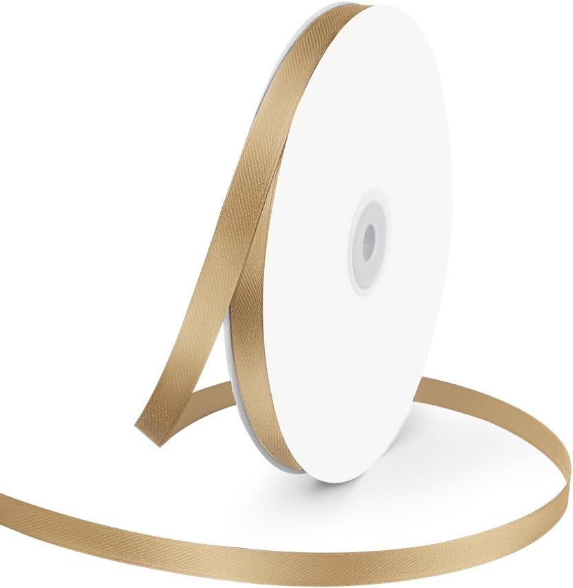 3/8" Wide x 100 Yards Single Face Polyester Satin Ribbon, Satin Ribbon for Crafts, Gift, Hair Bows, Wedding Party Decoration, Bow Making & Other Projects (Champagne Gold) - Crafty Corner