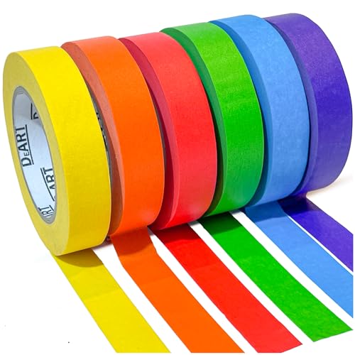 Colored Masking Painters Labeling Tape Masking Tape 1 inch Color Painter Tapes for Arts & Crafts Labeling or Coding (6 Count)