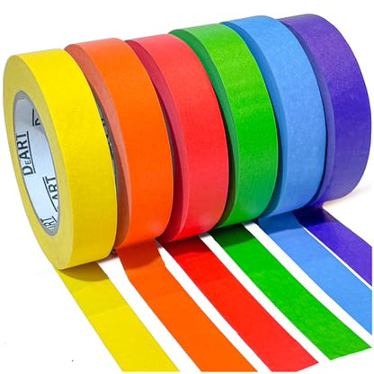Colored Masking Painters Labeling Tape Masking Tape 1 inch Color Painter Tapes for Arts & Crafts Labeling or Coding (6 Count)