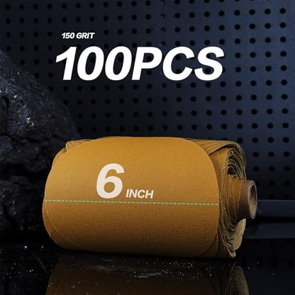 PSA Sanding Discs 6 Inch Adhesive Backed Sandpaper 100 Pack 150 Grit Self Adhesive Sanding Discs for DA Sander Self Stick for Wood (100 Count)