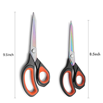 Fabric Scissors 2 Pack Titanium Tailor Sewing Shears Heavy Duty (2 Count)