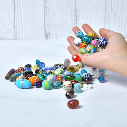 1 LB Bag Assorted Lampwork Glass Beads for Jewellery Making (200 Count)