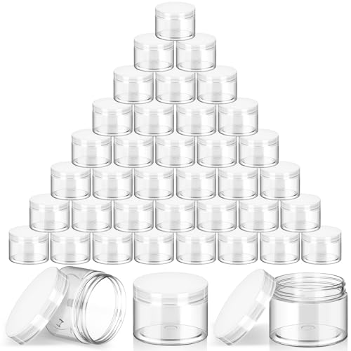 36 Pieces 1 oz Plastic Jars with Lids Wide Mouth Airtight Reusable Container Acrylic Cosmetic Small Jars for Lotions Ointments Travel Toiletries Creams Make up Storage