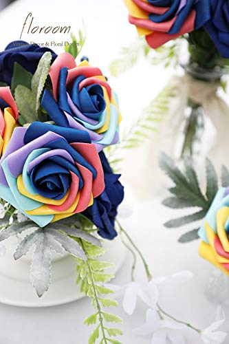 Artificial Flowers 25pcs Real Looking Whimsical Blue Foam Fake Roses with Stems for DIY Wedding Bouquets Baby Shower Centerpieces Floral Arrangements Party Tables Home Decorations (25 Count)