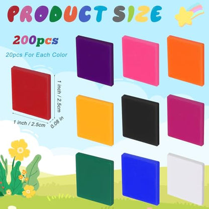 200 Pcs Plastic Square Color Tiles (200 Count)