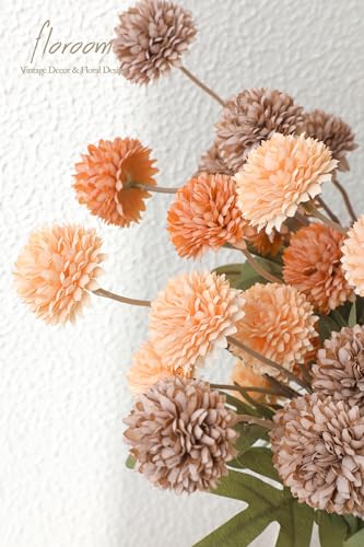 9pcs Burnt Orange Taupe Mix Faux Silk Mums Artificial Flowers (9 Count)